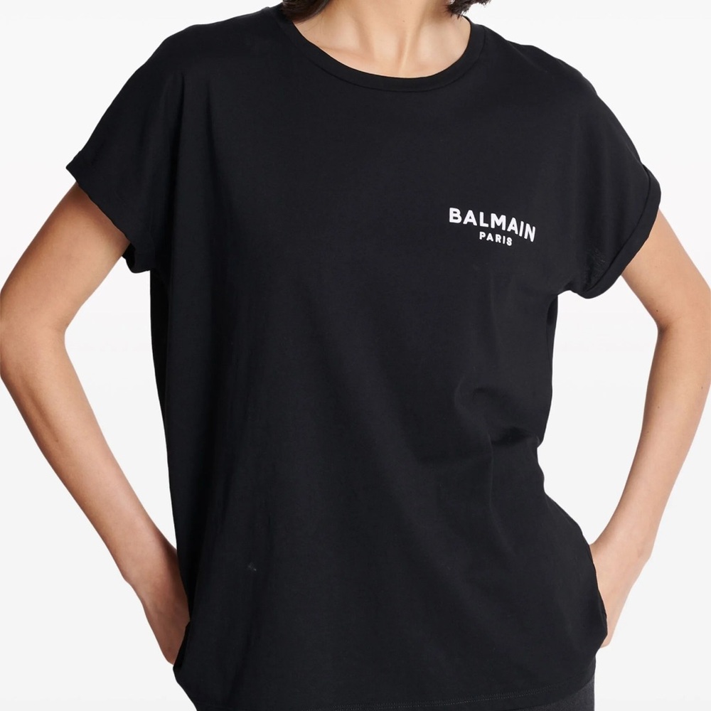 Balmain Black Short Sleeve Tee with Logo
